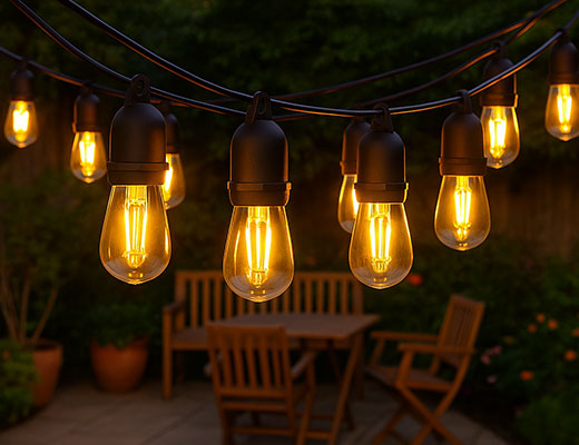 10 Meter sfeerkabel tuinverlichting met 10 E27 LED lampen 2000K Extra warm wit